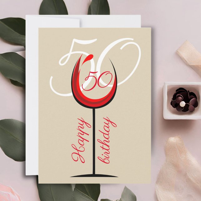 Carte de 50e anniversaire avec verre à vin rouge m (Créateur téléchargé)