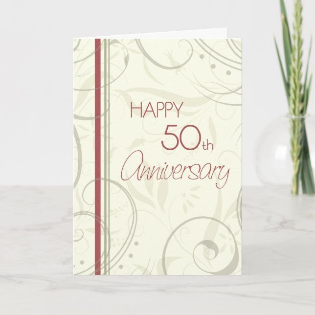 Carte de 50e anniversaire de mariage Beige Swirls  (Devant)
