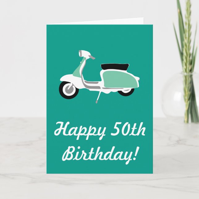 Carte de 50e anniversaire Retro Scooter (Devant)