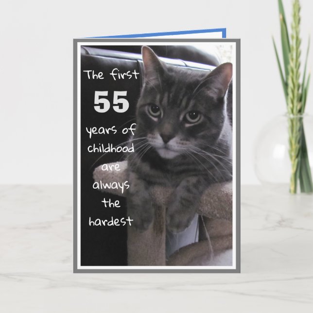 Carte de 55 ans drôle pour chat d'anniversaire (Devant)