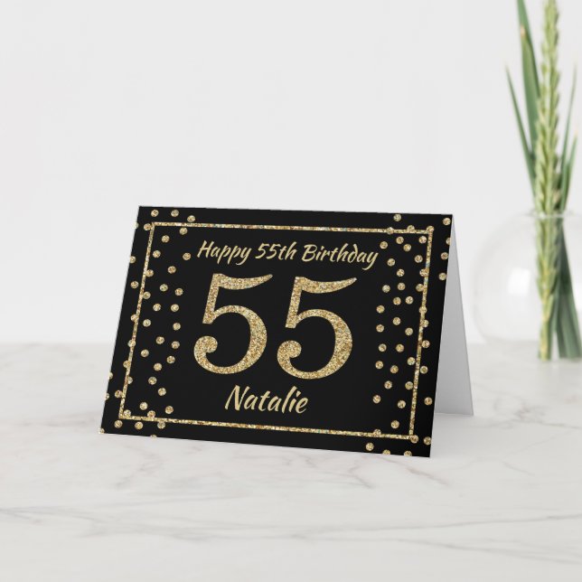Carte de 55e anniversaire avec confettis noirs et  (Devant)
