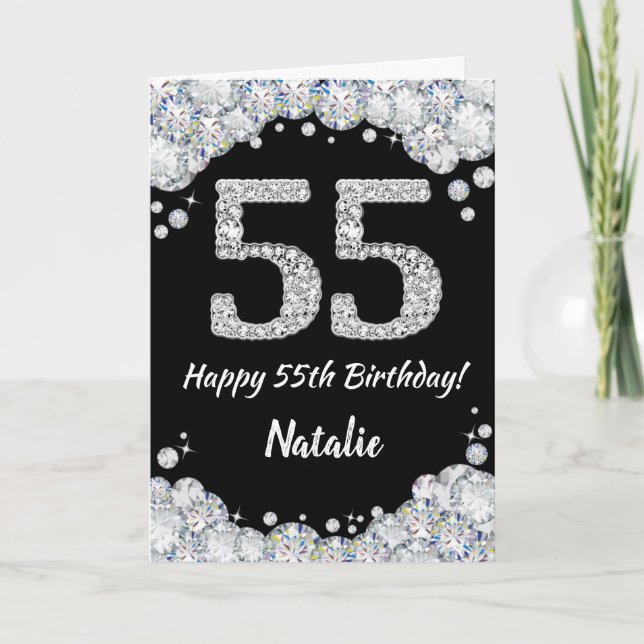 Carte de 55e anniversaire avec paillettes noires e (Devant)