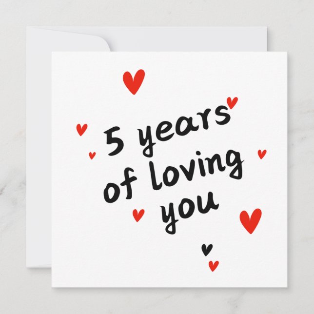Carte de 5 ans heureuse - Amour & Coeurs (Devant)