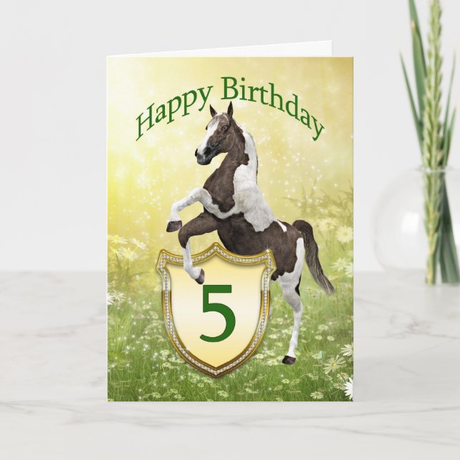 Carte de 5e anniversaire avec cheval d'élevage (Devant)