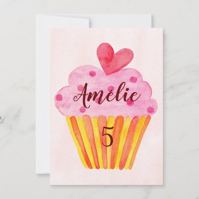Carte de 5e anniversaire - cupcake aquarelle (Devant)