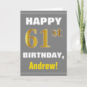 Carte de 61e anniversaire en gras, gris et faux or