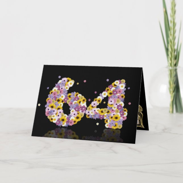 Carte de 64ème anniversaire avec lettres fleuries (Devant)