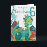 Carte de 6e anniversaire de Grandson - Happy Dinos<br><div class="desc">Vous pouvez personnaliser cette carte d'anniversaire pour un garçon à l'intérieur.</div>