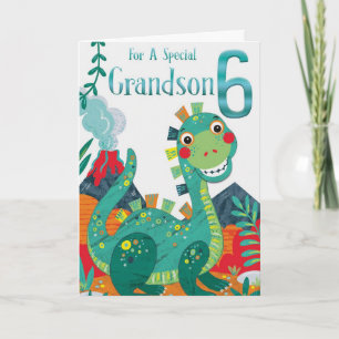 Carte de 6e anniversaire de Grandson - Happy Dinos