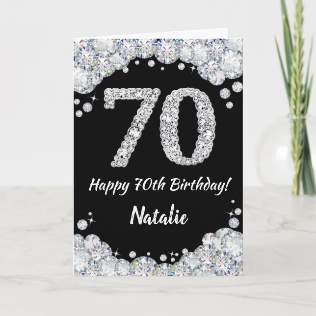 Carte de 70e anniversaire avec paillettes noires e (Devant)