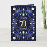 Carte de 71e anniversaire avec des masses de bijou