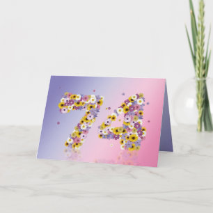 Carte de 74e anniversaire avec lettres fleuries