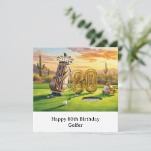 Carte de 80e anniversaire de golf avec balle de go