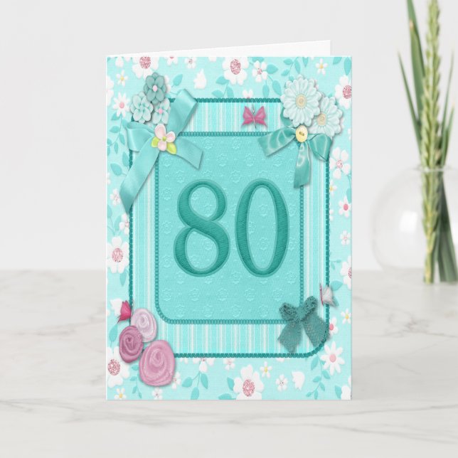 Carte de 80ème anniversaire avec fleurs (Devant)