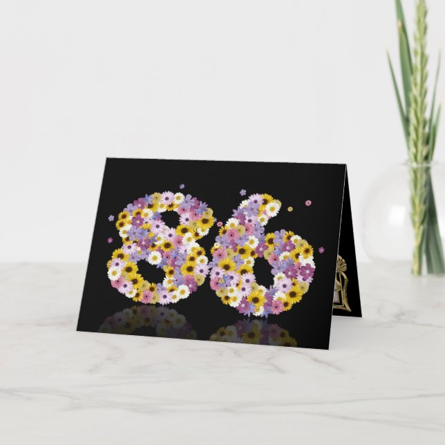 Carte de 86ème anniversaire avec lettres fleuries (Devant)
