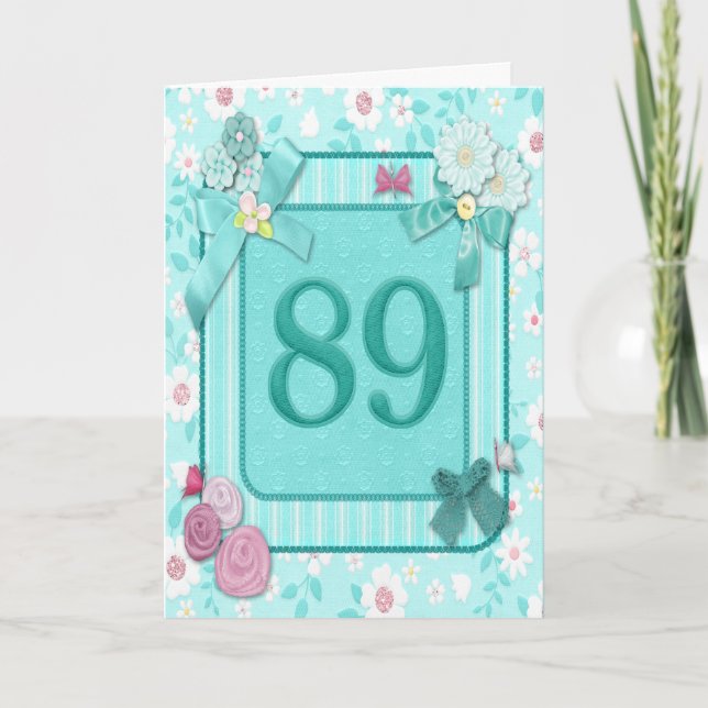 Carte de 89e anniversaire avec fleurs (Devant)