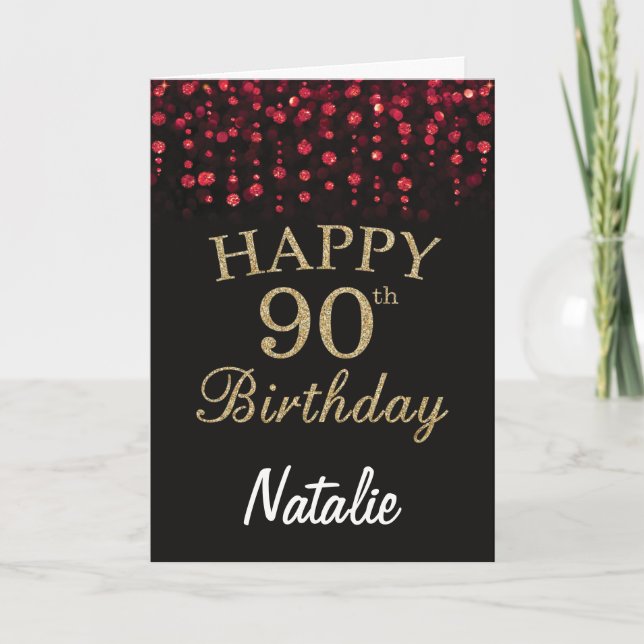 Carte de 90e anniversaire avec paillettes noires e (Devant)