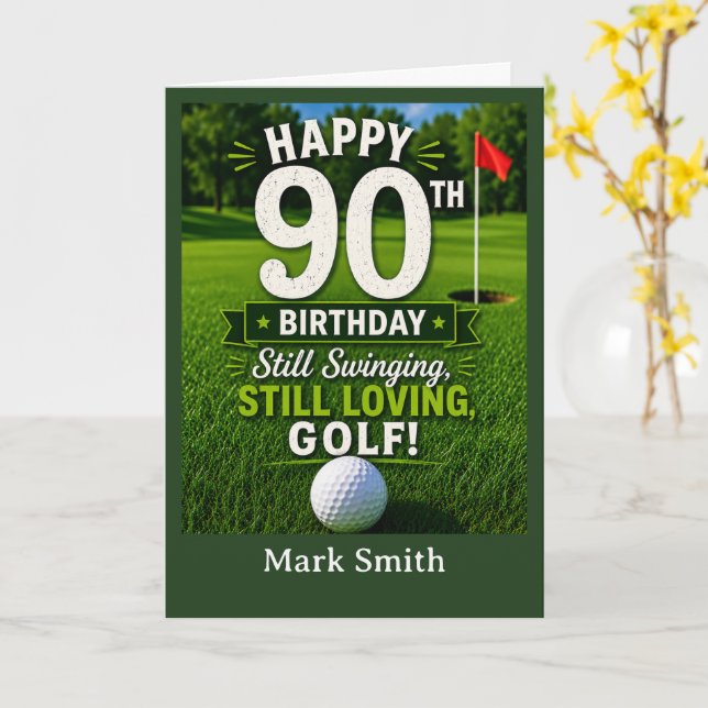 Carte de 90e anniversaire de golf pour golfeur sur (Fleur jaune)