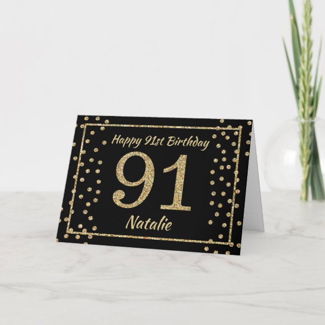 Carte de 91e anniversaire avec confettis pailletés (Devant)