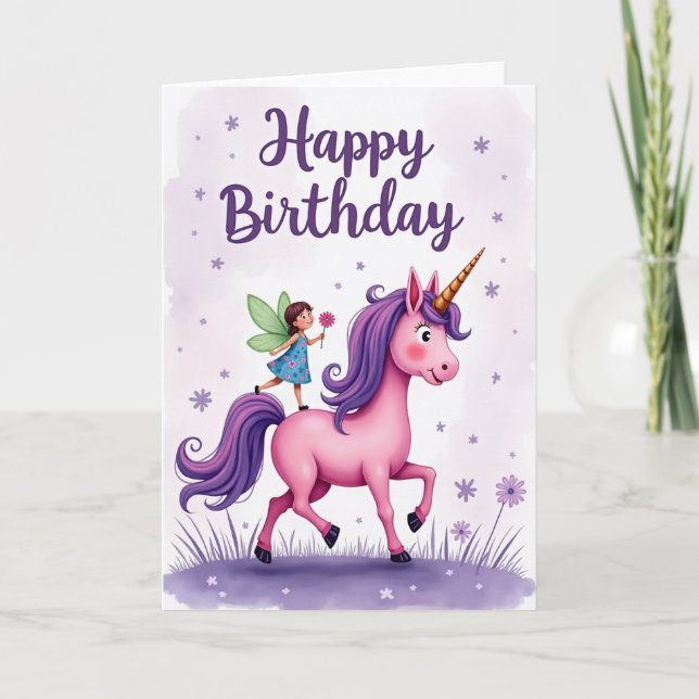 Carte de Anniversaire Licorne Fantaisiste (Devant)