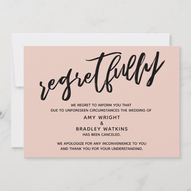 Carte de Annulation de Mariage Rose Pâle avec Regr (Devant)