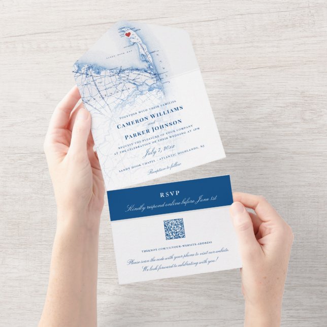 Carte de Atlantic Heights NJ Élégant Mariage Navy (Déchirure)