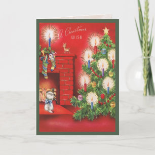 Carte de attente de matin de Noël de chaton