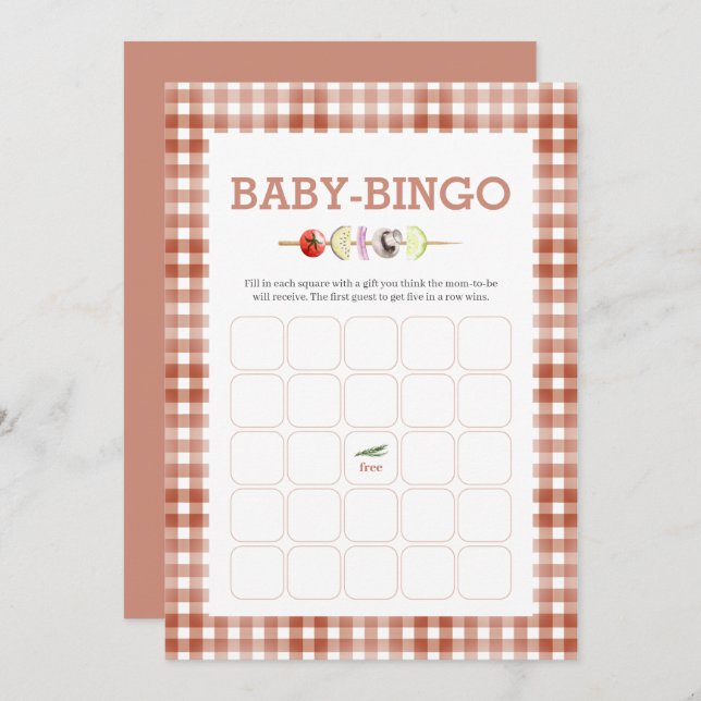 Carte de Baby Bingo au barbecue à l'aquarelle (Devant / Derrière)