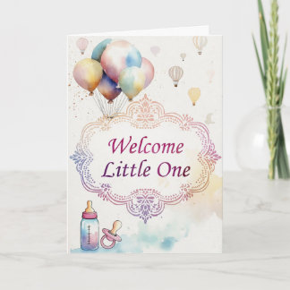 Carte de Baby Shower à cadre rose et violet aquare