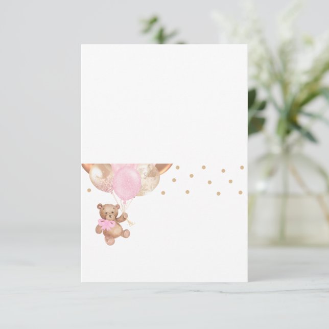 Carte de Baby Shower avec Ballons Rose Gold Ourson (Debout devant)