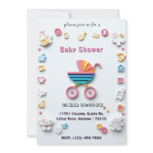Carte de Baby Shower avec Landaus et Icônes Mignon