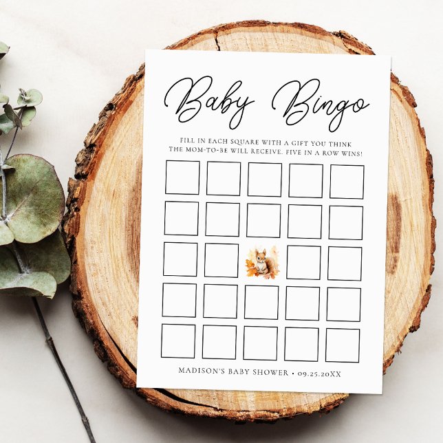 Carte de Baby shower Bingo de l'écureuil en bois m (Créateur téléchargé)