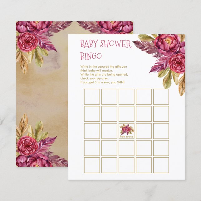 Carte de Baby shower Boho Fuchsia Peony Blooms (Devant / Derrière)