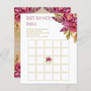 Carte de Baby shower Boho Fuchsia Peony Blooms
