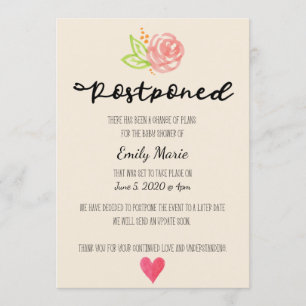 Carte de Baby shower Changement de plan du Rose de