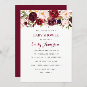 Carte de Baby shower d'automne de la floraison rou