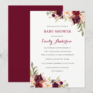 Carte de Baby shower d'automne floral de Bourgogne