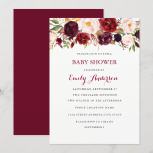 Carte de Baby shower d'automne rouge de Bourgogne