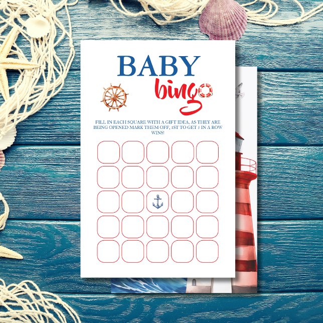 Carte de Baby shower de Bingo bleu rouge vif (Créateur téléchargé)
