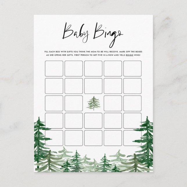 Carte de Baby shower de bingo Watercolor Woodland  (Devant)