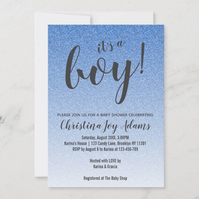 Carte de Baby shower de  Blue Faux Parties scintil (Devant)