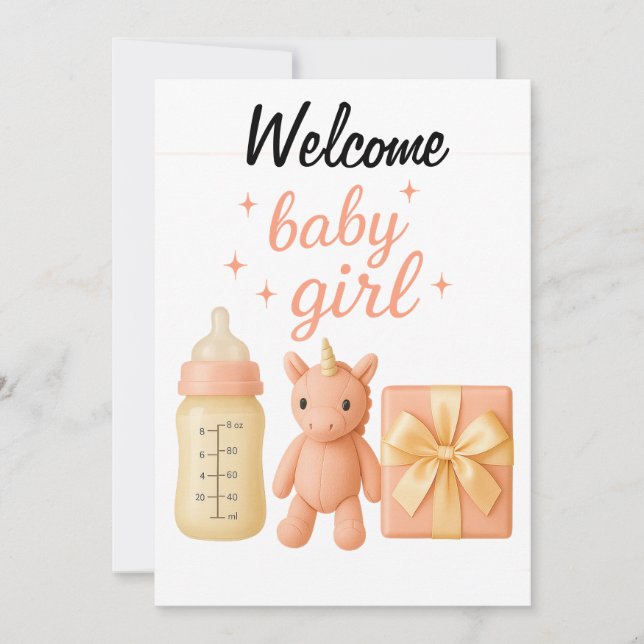Carte de Baby shower de fille de bienvenue (Devant)