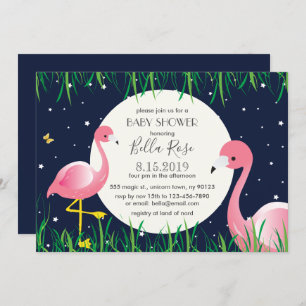Carte de Baby shower de Flamants roses Blue Moon S