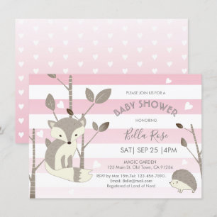 Carte de Baby shower de Hérisson Renard Coeur Rose