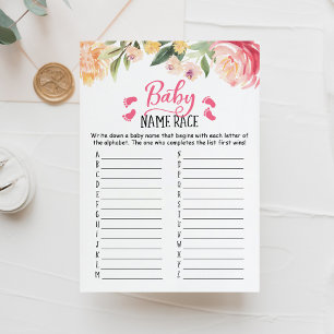 Carte de Baby shower de jeu de course de nom de bé