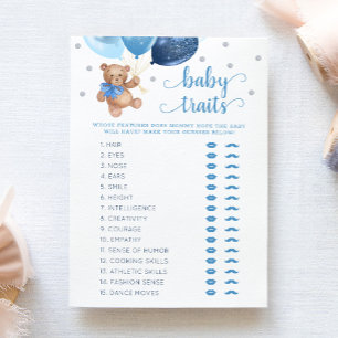 Carte de Baby shower de jeu Teddy Bear Baby Traits