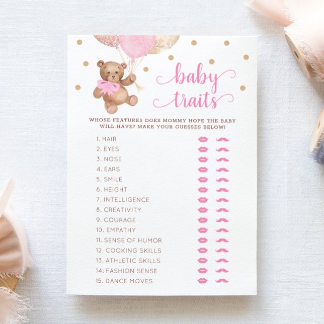 Carte de Baby shower de jeu Teddy Bear Baby Traits (Créateur téléchargé)