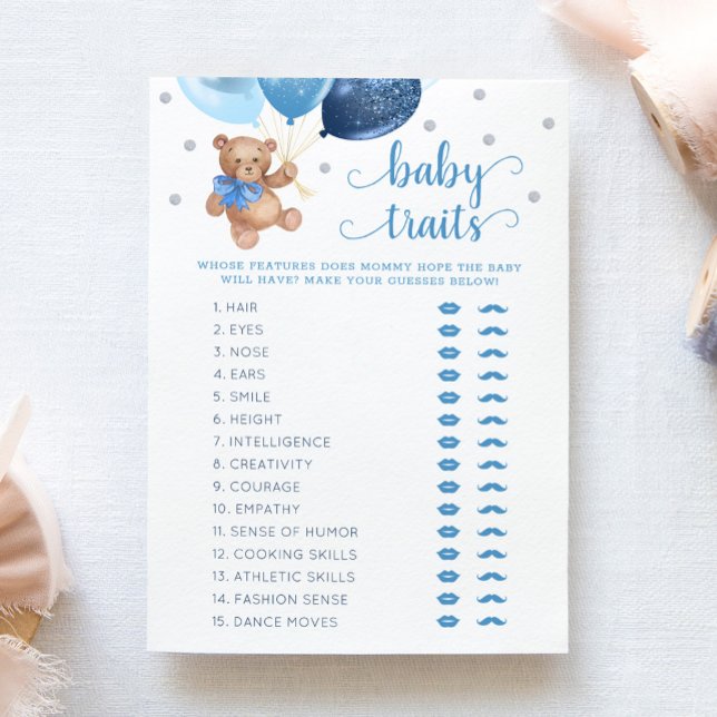 Carte de Baby shower de jeu Teddy Bear Baby Traits (Créateur téléchargé)