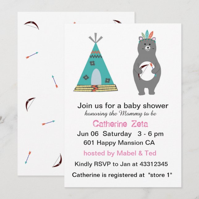 Carte de Baby shower de l'ours tribal (Devant / Derrière)