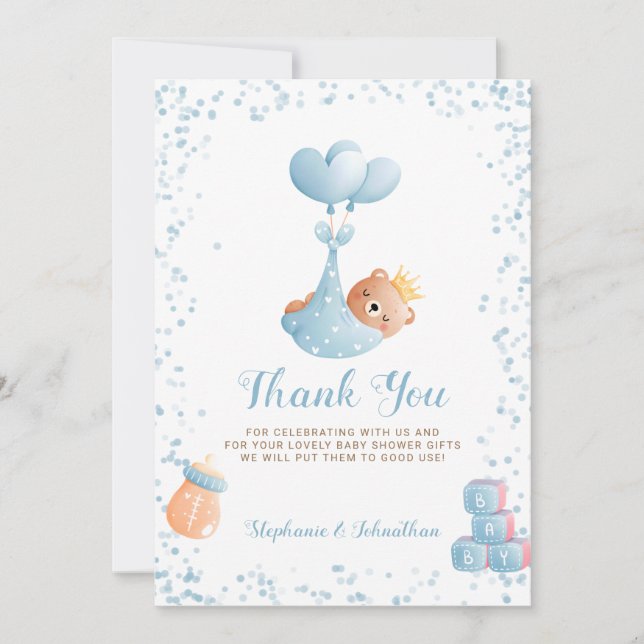 Carte de Baby shower de Merci Bleu Garçon (Devant)